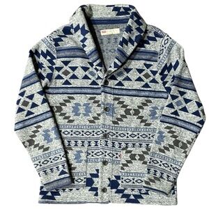 Levi's Fleece Cardigan Shawl Neck Southwest Aztec Geometric Jacket M Grey Blue